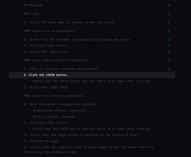 The same test plan open in Regression Reader, with the current step highlighted.