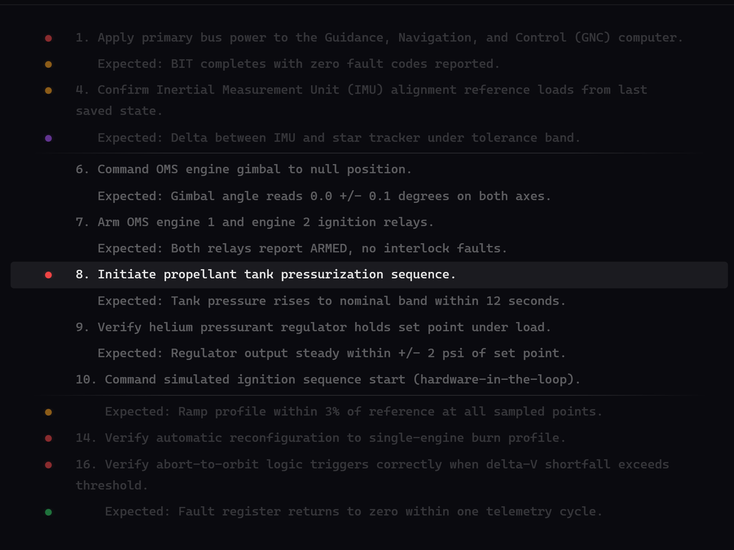 Regression Reader's Summary Mode, showing a test plan collapsed down to only the lines flagged with notes.